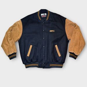 Vtg ESPN Varsity Jacket Mens XL Wool Leather Sleeves Bomber Made in Canada